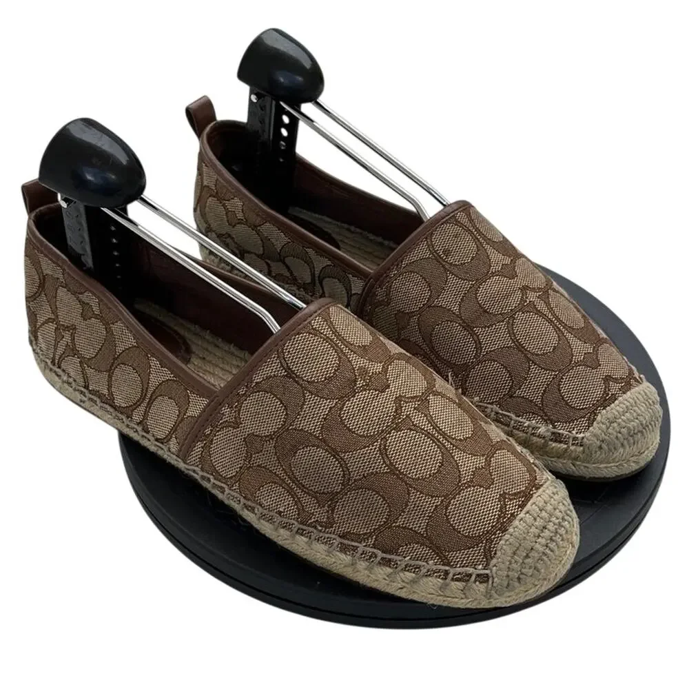 Womens Coach Codi CG629 Jacquard Casual Slip-On Espadrille Shoes SZ 8 Brown